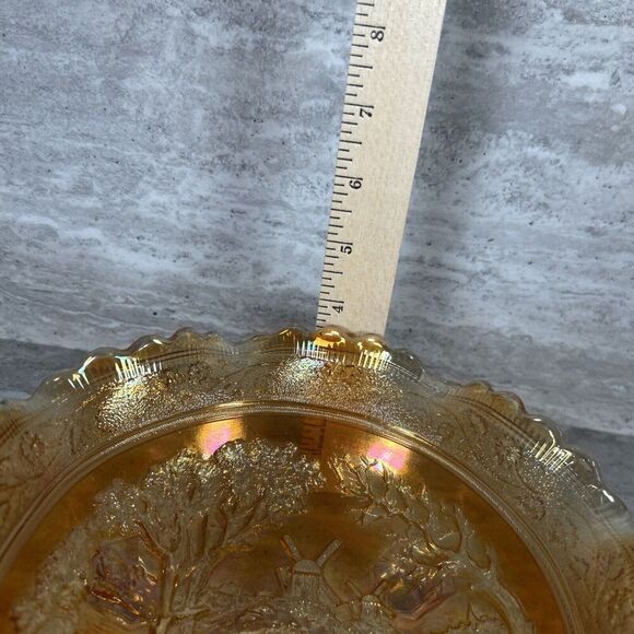 Imperial Art Glass Marigold Carnival‎ 8" Round Bowl with Dutch Windmill Scene - Picture 4 of 14